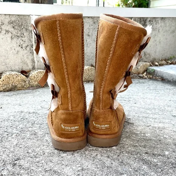 UGG Koolaburra Tall Boots - Girls Size 12 - Chestnut Brown - Bow Tie Closure - Picture 3 of 12